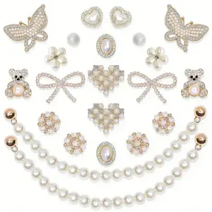 SOGLLQAM Shoe Charms for Women – Pearl & Flower Rhinestone Chain Shoe Decorations, Bling Accessories for Party & Birthday Shiny Footwear gift