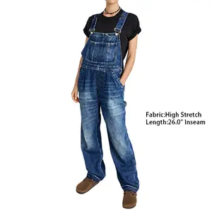Flamingals Wash Stitch Detail Mid Waist Denim Overalls
