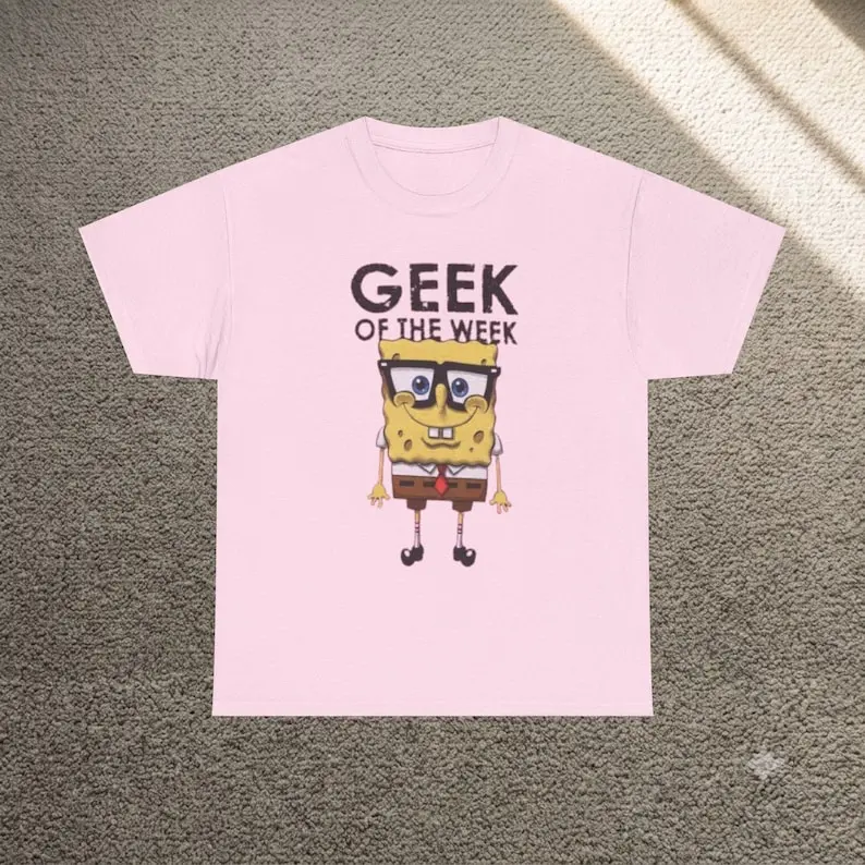 Geek of the Week T-Shirt Cartoon Sponge Character Nerd Tee-Gildan 5000 Unisex T-shirt Crewneck Made Using 100% Us Cotton & Printeed In Thee Usa