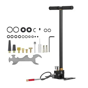 PCP Hand Pump 3-Stage High-Pressure Stirrup Pump For Air Rifles And Paintball Guns, Maximum 41.37 MPa (6000 PSI), Oil-Moisture Filter, Accurate Pressure Gauge, Stainless Steel Body, Compatible With Airguns, Tire Filling