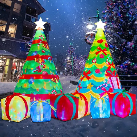 Bow Christmas Tree Inflatables 7 FT with Built-in LEDs for Outdoor Decorations Ornaments christmas  2024