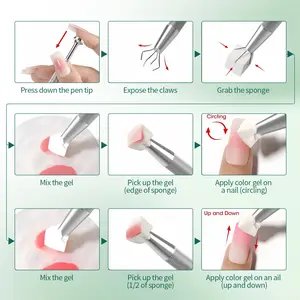 mini nails Gradually changed sponge nails sponge nail seal sponge polishing sponge French pointed nail tool with pick up pen nail sponge polishing transfer suitable for facial beauty foundation make-up, white