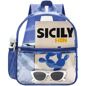 Clear Backpack for Stadium Events, 0.4mm Heavy Duty PVC,  Zipper, Breathable Adjustable Padded Straps Blue