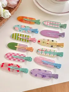 12 Pcs Dopamine Color Cute Fruit Design Hair Clips, Seamless Bangs Clip, Makeup Clip, Fringe Clip for Girls, All Seasons Accessory, Hair Clip Set