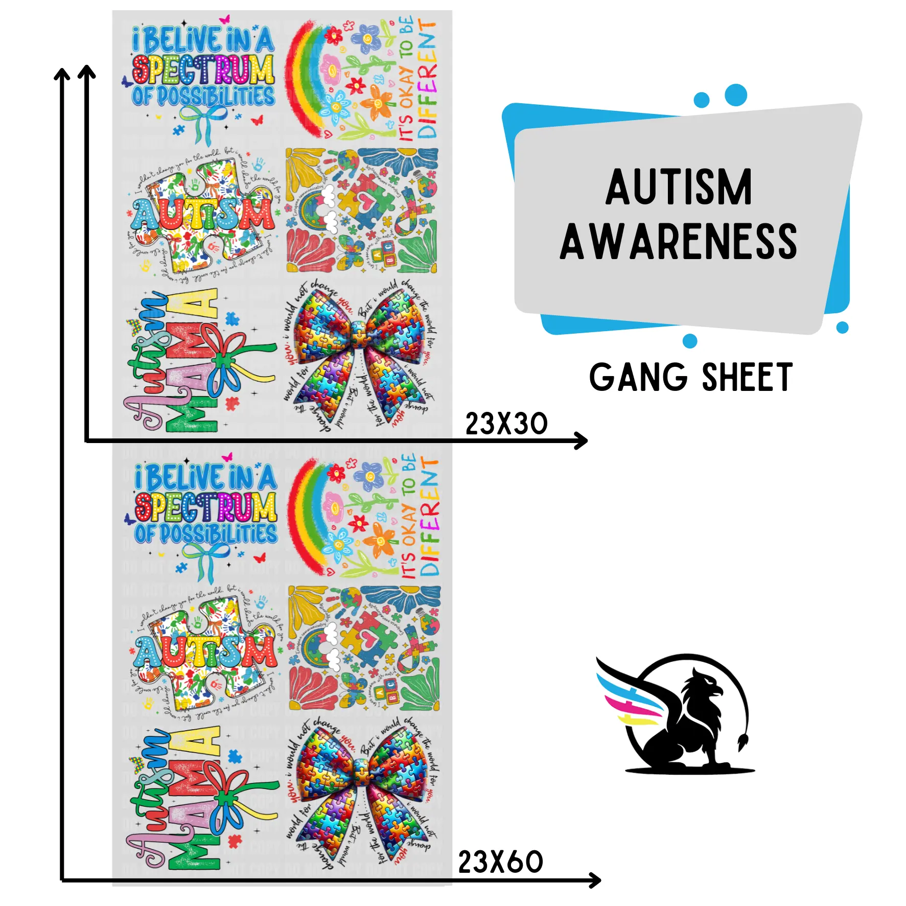 Autism Awareness | Premade DTF Transfer Gang Sheet For Graphic Tees