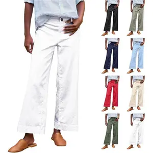 Women’s Cropped Linen Pants – Spring/Summer Straight-Leg Wide-Leg Dress Pants, Casual Everyday Workwear with Pockets, 2025 (Gift)