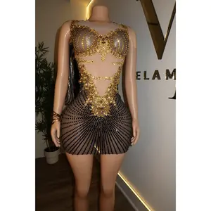 Golden Eclipse Crystal Mini Dress