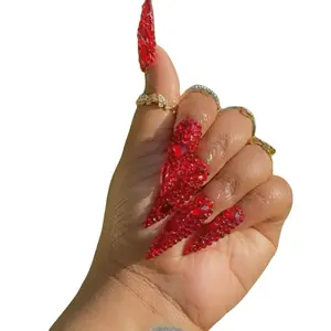 Blingy Custom Press On Nails - Red Gel Design with Builder Gel for Durability & Long Lasting Use - Reusable & Convenient Nail Prep Kit Included