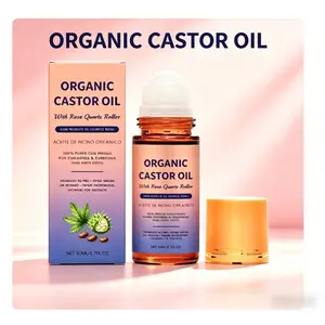Organic Castor Oil with Rose Quartz Roller, Cold-Pressed, 100% Pure Natural Formula for Skin, Hair Care, Hexane-Free.1.7 Fl Oz