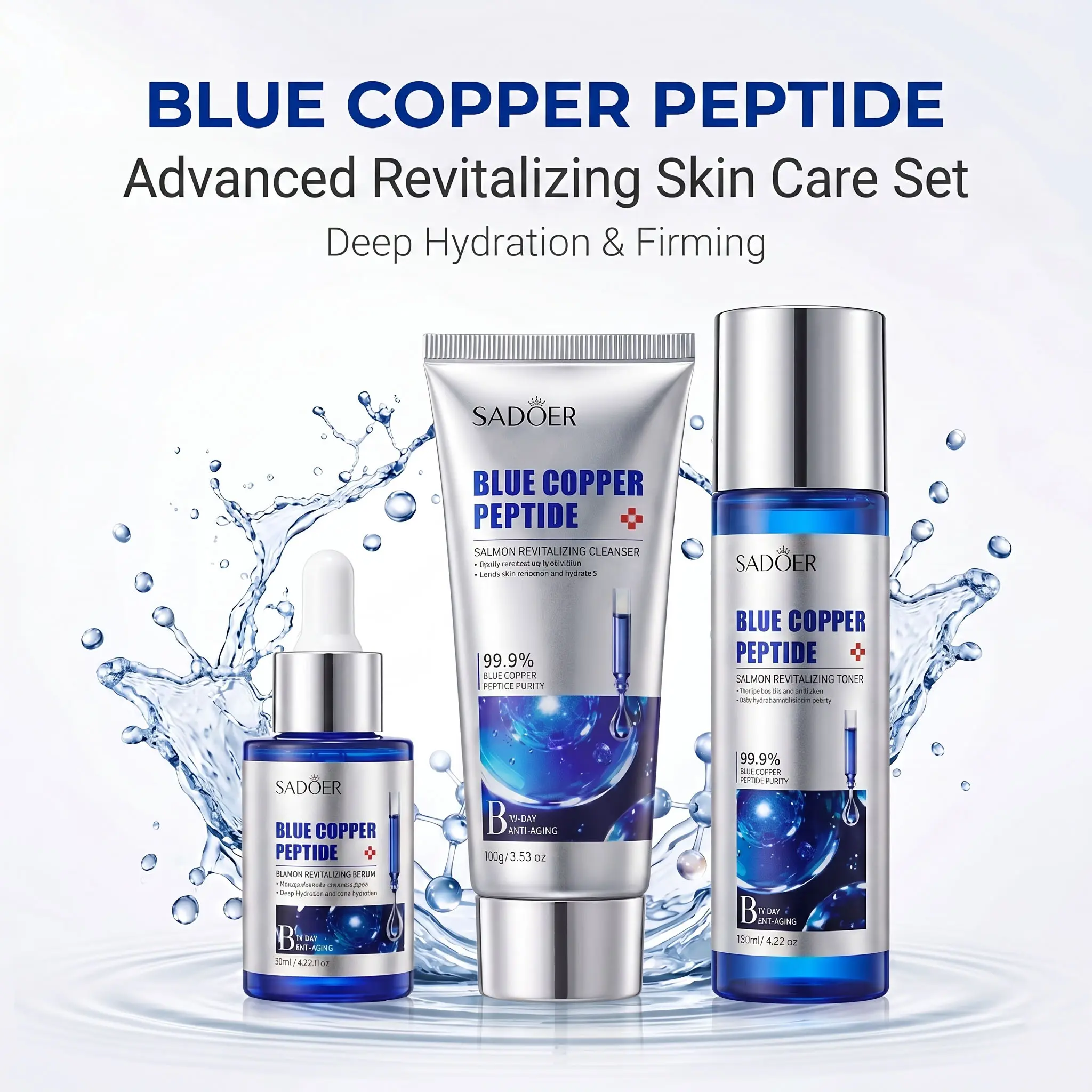 GHK-CU Copper Peptide Skincare 3-Piece Set  Facial Cleanser, Toner & Serum Set   GHK-CU Copper Peptide+ Niacinamide + Sodium DNA SerumGHK-CU