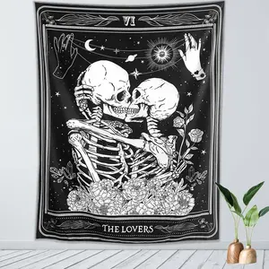 The Lovers Skull Wall Tapestry Black and White Skeleton Tapestry Gothic Room Decor Witchy Tapestries Aesthetic Wall Hanging for Bedroom Living Room 60 x 44