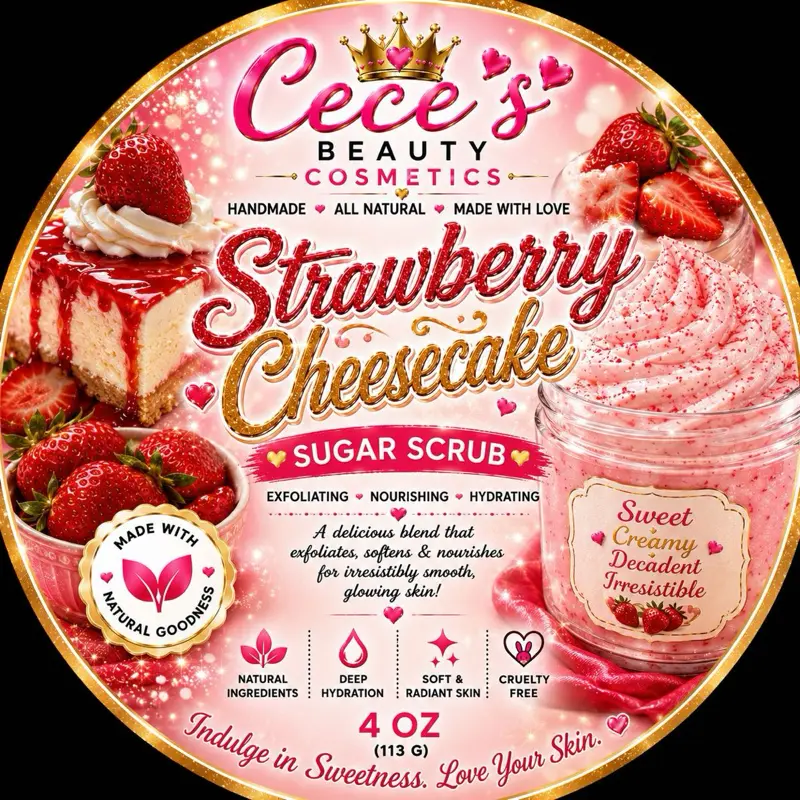 Strawberry Cheesecake Scented Exfoliating Sugar Scrub, Gentle Body Scrub for Skin Hydration