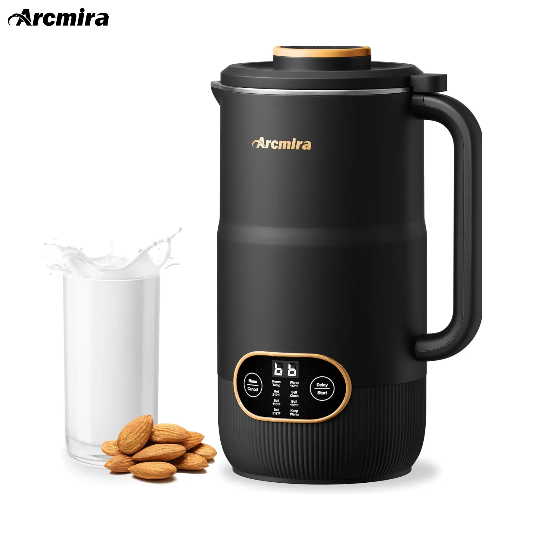 Arcmira automatic Nut Milk Maker 35 oz Black with Delay Start/Keep Warm/Self-Cle...