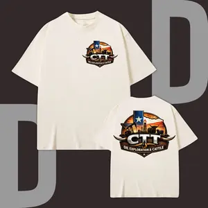 Men's Fitted Short-Sleeve Cotton-Spandex T-Shirt - CTT Oil Exploration & Cattle Printed Graphic Tee, Landman Movie Casual Top for Sweatshirt Fans, Shortsleeve Hoodie Grey