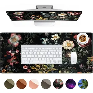 Floral Desk Pad Mat, Desk Matt for Desktop, Large Mouse Pad for Desk, Non-Slip Desk Mouse Pad, Cute Keyboard Mats for Desk, XL Computer Desk Mat for Gaming Office (Black Floral)