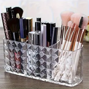 Makeup Brush Storage Box, Desktop Vanity Organizer, Large Capacity Eyebrow Pencil Holder, Transparent Cosmetic Display Rack
