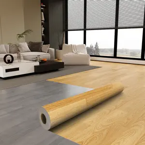 Waterproof Wood Grain PVC Floor Glue Roll 1.6mm Thickness 0.15mm Wear Layer 1x5m for Kitchen Bathroom