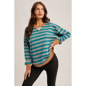 Hazel Color Contrast Striped Sweatshirt | Teal