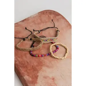 Wooden Beads and Color Hemp Braided Bracelet Set