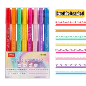 Dual Tip Rolling Curve Markers, Floral Wave Pattern Outline Pens, Multicolor Wavy Highlighter Markers, DIY Journal Stationery for Students & Kids