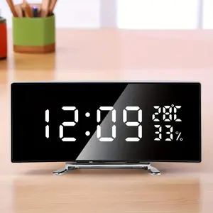 Large-Screen Curved LED Digital Alarm Clock Multifunctional Clock (with Temperature and Humidity Display)