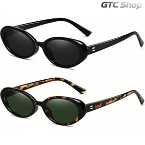 2PCS Retro Oval Sunglasses for Men & Women, 90s Vintage Small Oval Trendy Eyewear, Rich Girl Aesthetic Shades, UV400 Protection, Classic Lightweight Frame, Summer Street Party Travel Daily Casual Fashion Accessory summerwins