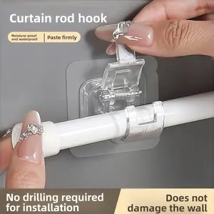 8 Pack Curtain Rod Hook Window Curtain Pole Clip Fixing Bracket No Drill Sticky Support Clamp Horizontal Rod Door Curtain Telescopic Rod Adhesive Hook