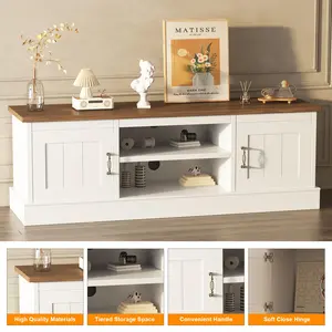 Farmhouse TV Stand for TVs up to 65 Inch,Rustic Wood Media Console with Storage Cabinets,Modern Entertainment Center for Living Room/Office, Dark Grey (61x17.7x21.3 Inch)