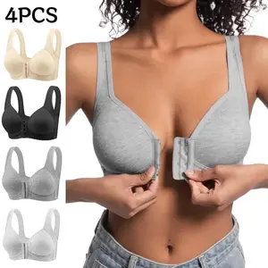 EssElegance 2/4 Pack EssElegance Front-Closure Push-Up Bra, Wireless Cross Back, Seamless Side Support for Everyday Spring & Summer Comfort