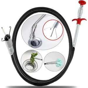 118in Drain Snake Hair Drain Clog Remover Tool,Flexible Grabber Reacher Tool with 4 Claws,Drain Sink Unblocker Sink Grabber Spring Drain Hair Remover Tool for Kitchen Sink Bathroom Tub Toilet Drains