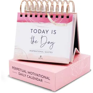 Inspirational Daily Flip Calendar for Women with 366 Positive Affirmation Quotes, Pink Perpetual Desk Calendar, Motivational Gifts for Women Pink Office Desk Decor Accessories