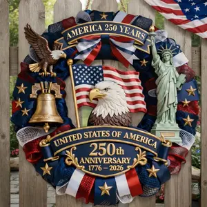 Us 250th Anniversary Door Sign 1776-2026, Patriotic Wooden Wall Decor, Round Eagle Memorial Day Decor, 4th of July Outdoor Porch Plaque