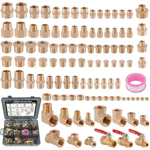 105 count Brass Pipe Fittings Assortment Kit NPT Adapter,Reducer Bushing, Hex Nipple, Reducing Hex Coupling,90  Street Elbow,Street Tee,Ball Valve,Hex  Plugs,Socket Plug Fittings Kits