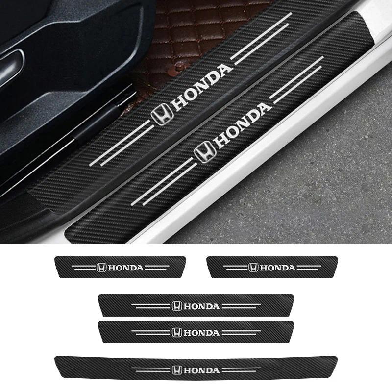 5Pcs For Honda Civic City Accord Odyssey CRV Hrv Jazz CBR Leather Carbon Fiber Car Door Sill Protector Threshold Stickers Automobile parts Car Accessories