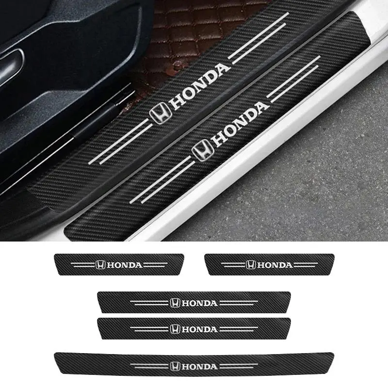 5Pcs For Honda Civic City Accord Odyssey CRV Hrv Jazz CBR Leather Carbon Fiber Car Door Sill Protector Threshold Stickers Automobile parts Car Accessories