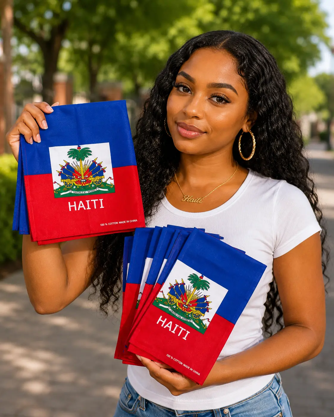 Haitian Flag Bandana Head Scarf Unsex Hair Wrap Headscarf Fashion Headscarf