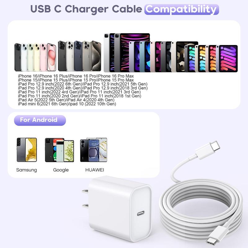 10Ft iPhone 17 16 15 Charger Fast Charging Type C Chargers USB C Charger Block i Phone 16 Chargers with 3 Pack 10FT Cable for iPhone 16/16 Plus/16 Pro/16 Pro Max/iPhone 15/15 Pro Max/Samsung(White)