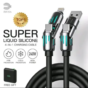 MFish Armored Dragon I 4-in-1 Multi 240W Fast Charging Super Liquid Silicone Cable USB A Type C Lightning for iPhone17 Samsung Laptops Charger