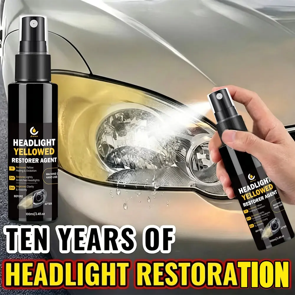 Headlight Restoration Liquid, Durable Crystal Clear Coating, Enhances Clarity, Protection, Prevents Yellowing, Plastic Material, Restorer Agent