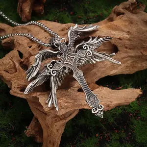 [Six-winged cross] Retro six-wing cross pendant necklace hip-hop trend necklace punk men and women jewelry