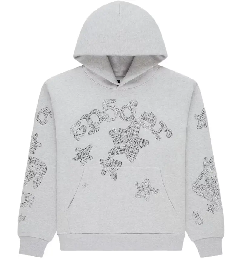 Sp5der Rhinestone Beluga Hoodie Heather Grey