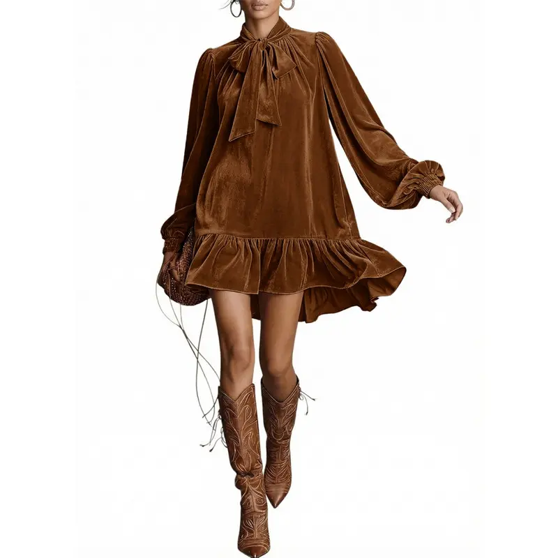 Dokotoo Womens Long Sleeve Casual Mini Dress Summer Fall Tie Neck Ruffle Hem Babydoll Wedding Guest Dress for Vacation Dokotoo Womens Long Sleeve Casual Mini Dress Summer Fall Tie Neck Ruffle Hem Babydoll Wedding Guest Dress for Vacation