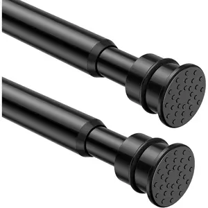Tension Curtain Rod 26 to 48 Inch Adjustable Tension Rods 2 Pack Expandable Spring Tension Rod Black No Drilling for Closet Kitchen Cupboard Wardrobe Door Bookshelf DIY Projects
