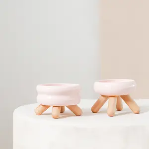 2 Ceramic Elevated Oakwood Pet Bowls - Dishwasher & Microwave Safe, Durable Ceramic Design kitten  bowl cat  stuff