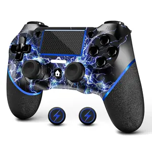 for PS4, Custom Design V2 Gamepad Joystick for PS4 with Non-Slip Grip of Both Sides and 3.5mm Audio Jack! Thumb Caps Included! (Lightning)