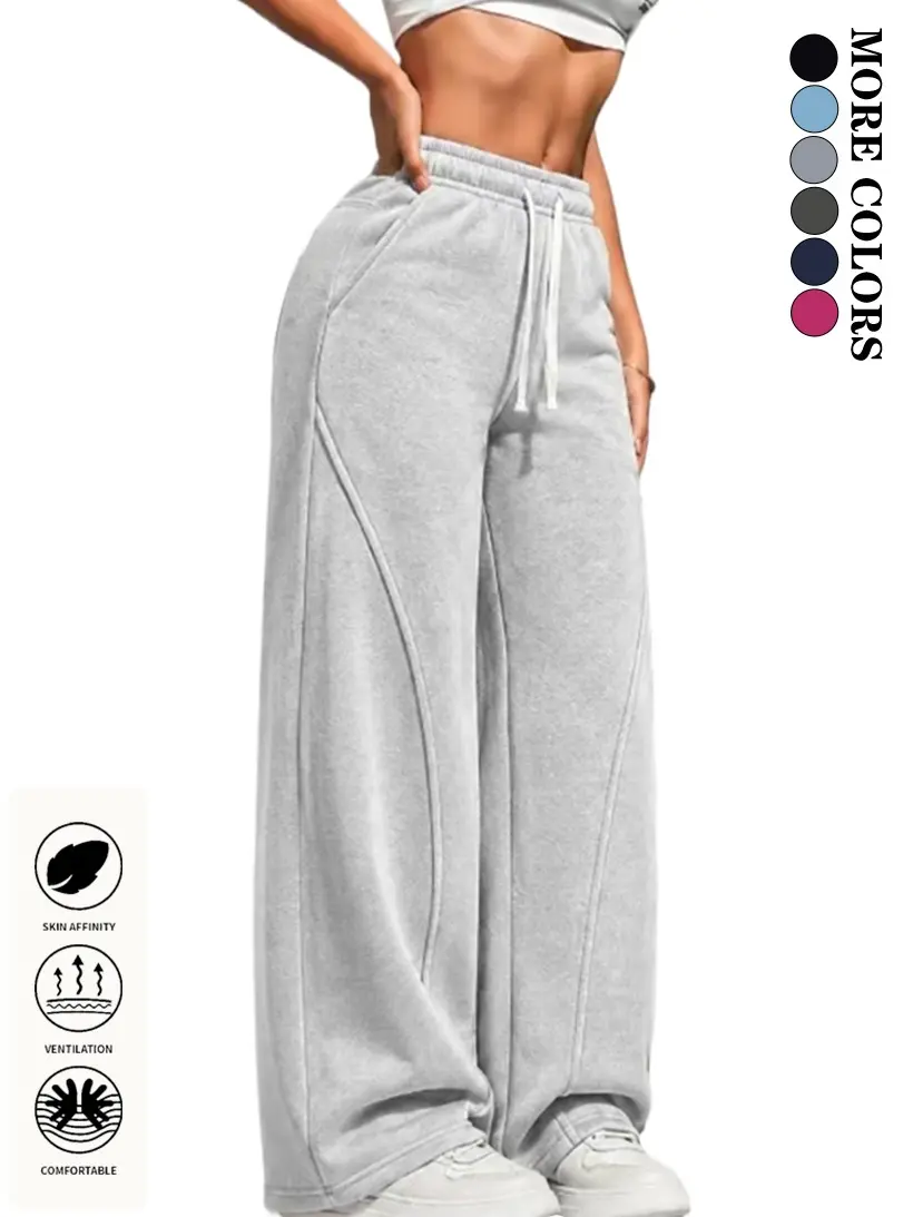 LIFE KEEPS MOVING New Women’s Fashion Casual Long Pants, Polyester Fabric Loose Fit Basic Drawstring Waist Sports Pants, Stylish Everyday Casual Wear