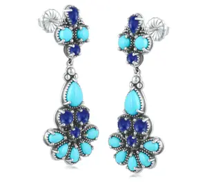 American West Sterling Turquoise & Lapis Chandelier Earrings