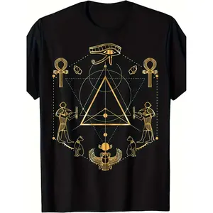 NEW Eye of Horus Sacred Geometry Ancient Egypt Ankh Scarab Tee T-Shirt | Same style for men and women, 2026 summer, short-sleeved, printed, pure, 220G, Crew Neck, Vintage Style, All-season, Slight Stretch Fabric, Regular Fit