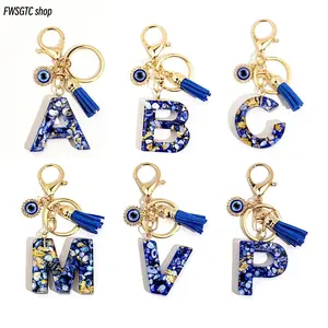 2026 New Arrival Royal Blue Evil Eye A-Z Alphabet Keychain Jewelry, Bohemian Cute Tassel Bag Charm, Lucky Fashion Accessory for Women, Decor for Car Keys & Bags, Ideal Gift