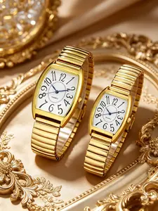 2pcs Fashionable Business Style Couple Quartz Watch Set, Perfect Gift for Valentine's Day, Thanksgiving, Back-To-School, Birthday, Anniversary
